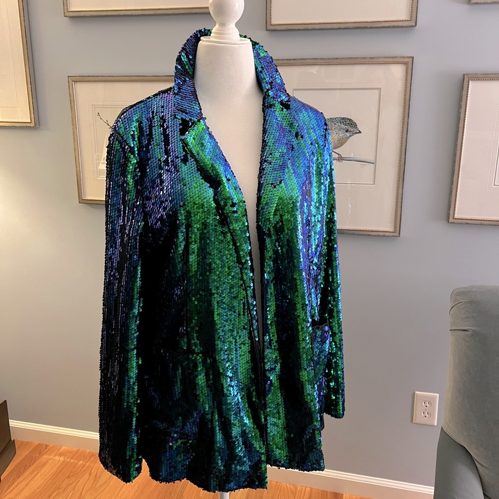 Sparkly and fun mermaid green and blue sequin blazer. Size XL